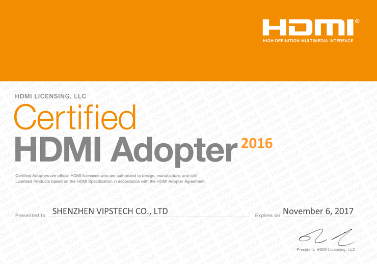 HDMI Adopter Certificates - www.vipstech.com